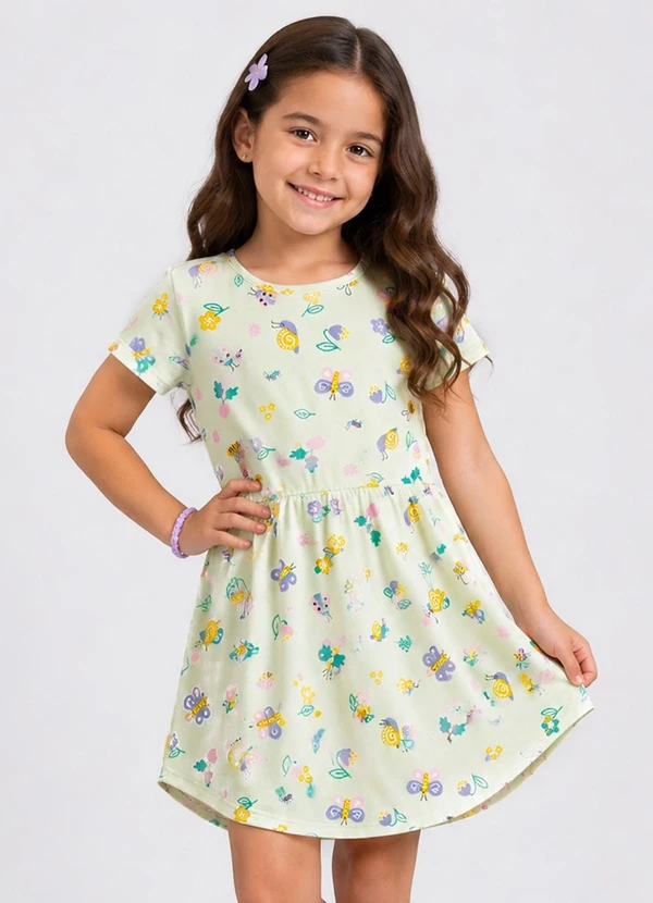Select - Vestido Curto Infantil Estampado Verde