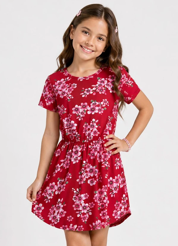 Select - Vestido Curto Infantil Estampado Vermelho