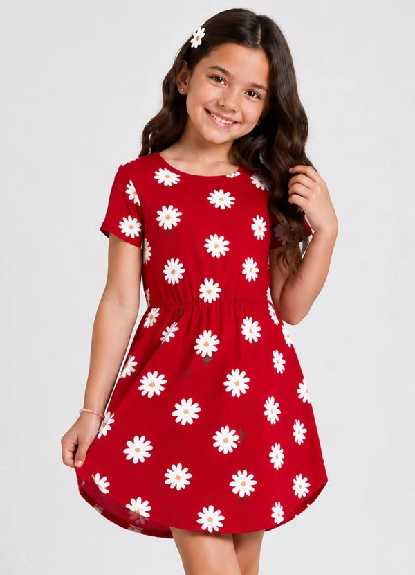 Select - Vestido Curto Infantil Estampado Vermelho
