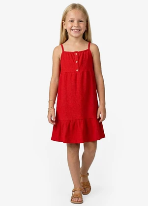 Trick Nick - Vestido Infantil de Alça em Tricoline Vermelho - TRICK NICK