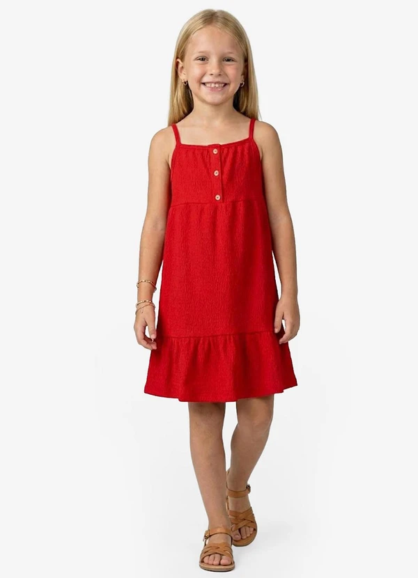 Trick Nick - Vestido Infantil de Alça em Tricoline Vermelho