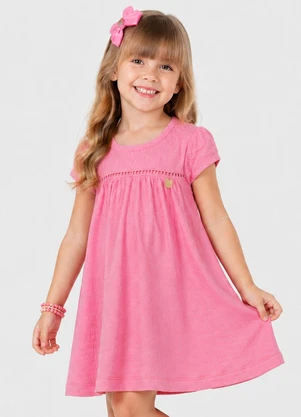 Rovitex - Vestido Infantil em Anarruga Rosa - ROVITEX