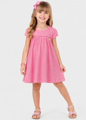 Rovitex - Vestido Infantil em Anarruga Rosa - ROVITEX