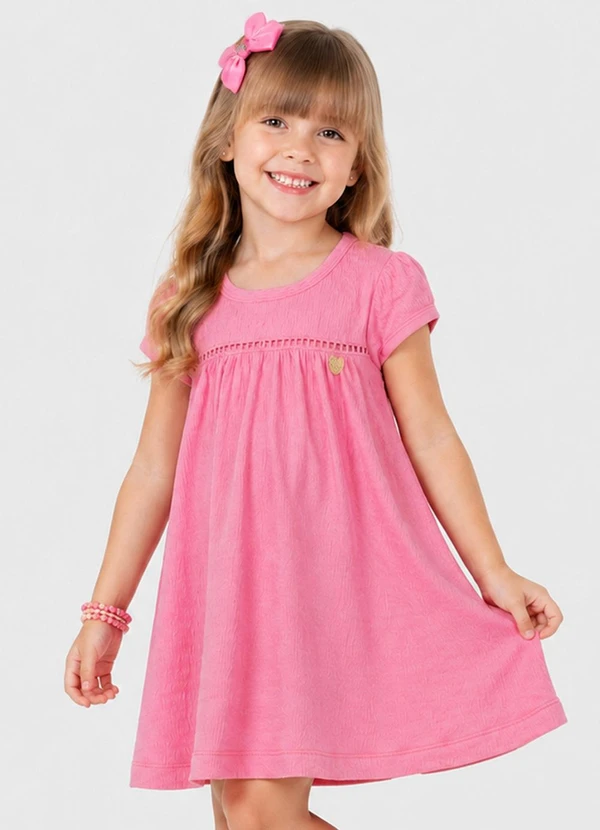 Rovitex - Vestido Infantil em Anarruga Rosa
