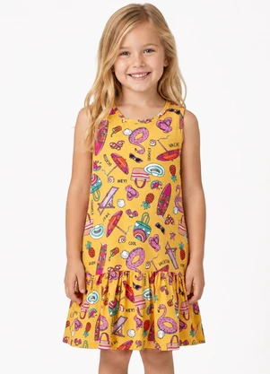Select - Vestido Infantil Feminino em Algodão Amarelo - SELECT