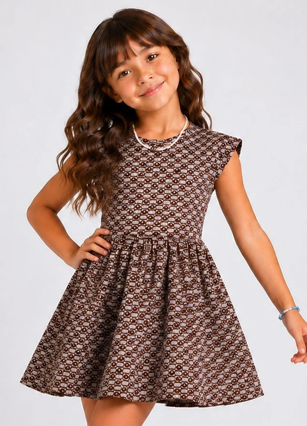 Select - Vestido Infantil Feminino Jacquard Vegas Marrom