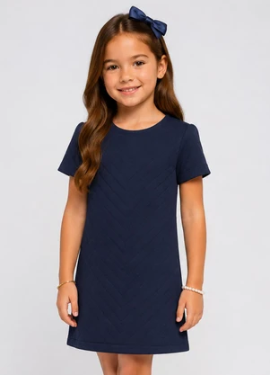 Select - Vestido Infantil Feminino Malha Matelasse Azul - SELECT