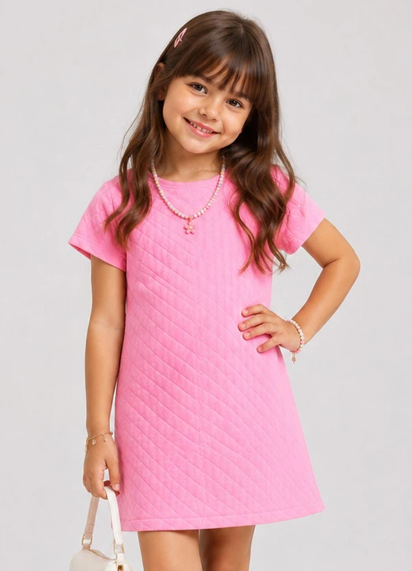 Select - Vestido Infantil Feminino Malha Matelasse Rosa