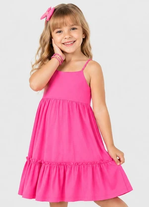 Rovitex - Vestido Infantil Franzido de Alça Fina Rosa  - ROVITEX