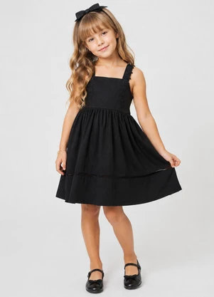 Trick Nick - Vestido Infantil Malha Anarruga Preto - TRICK NICK