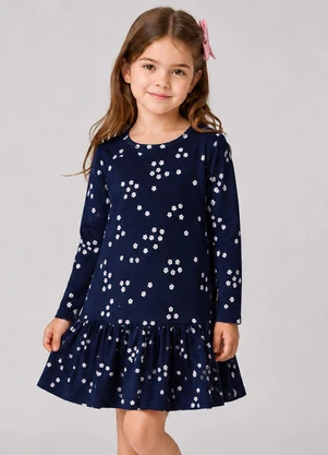 Select - Vestido Infantil Manga Longa Estampado Azul - SELECT