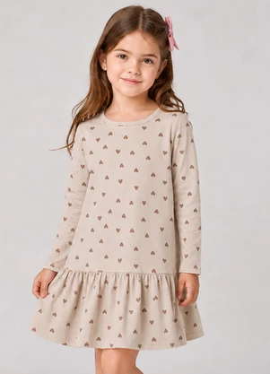Select - Vestido Infantil Manga Longa Estampado Bege - SELECT