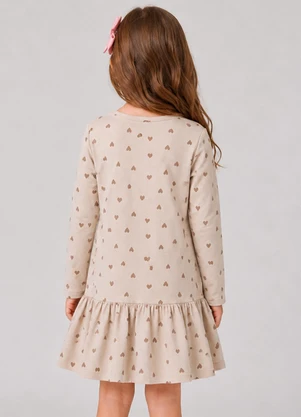 Select - Vestido Infantil Manga Longa Estampado Bege - SELECT