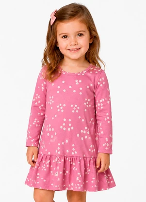 Select - Vestido Infantil Manga Longa Estampado Rosa - SELECT