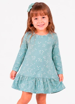 Select - Vestido Infantil Manga Longa Estampado Verde - SELECT