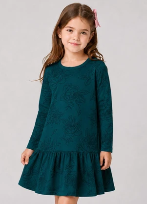 Select - Vestido Infantil Manga Longa Estampado Verde - SELECT