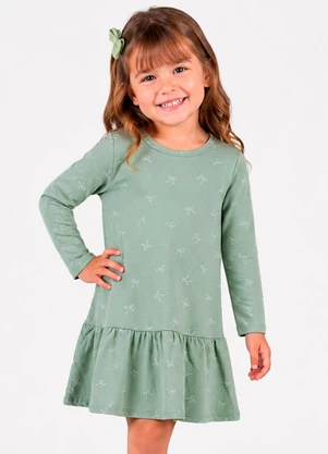 Select - Vestido Infantil Manga Longa Estampado Verde - SELECT