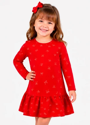 Select - Vestido Infantil Manga Longa Estampado Vermelho - SELECT