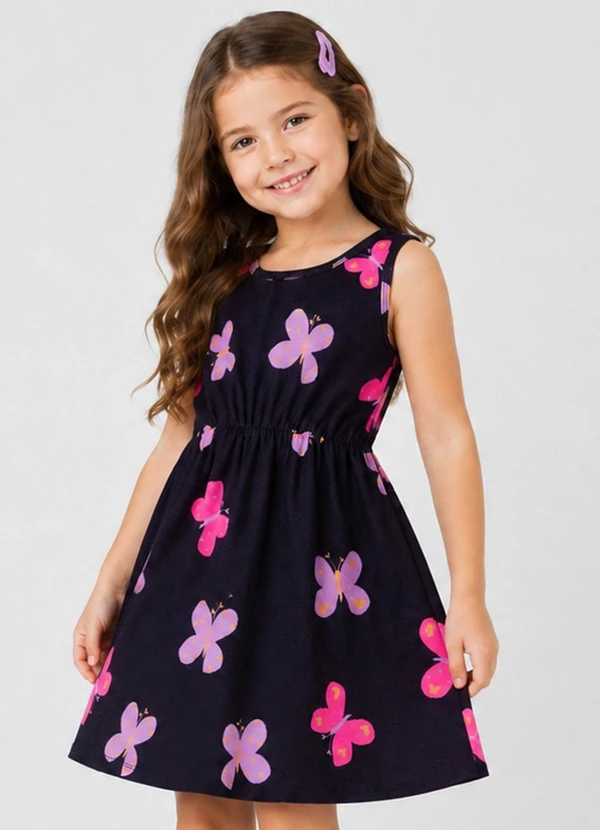 Select - Vestido Infantil Meia Malha Estampado Azul