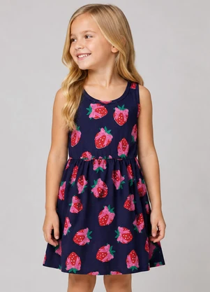 Select - Vestido Infantil Meia Malha Estampado Azul - SELECT