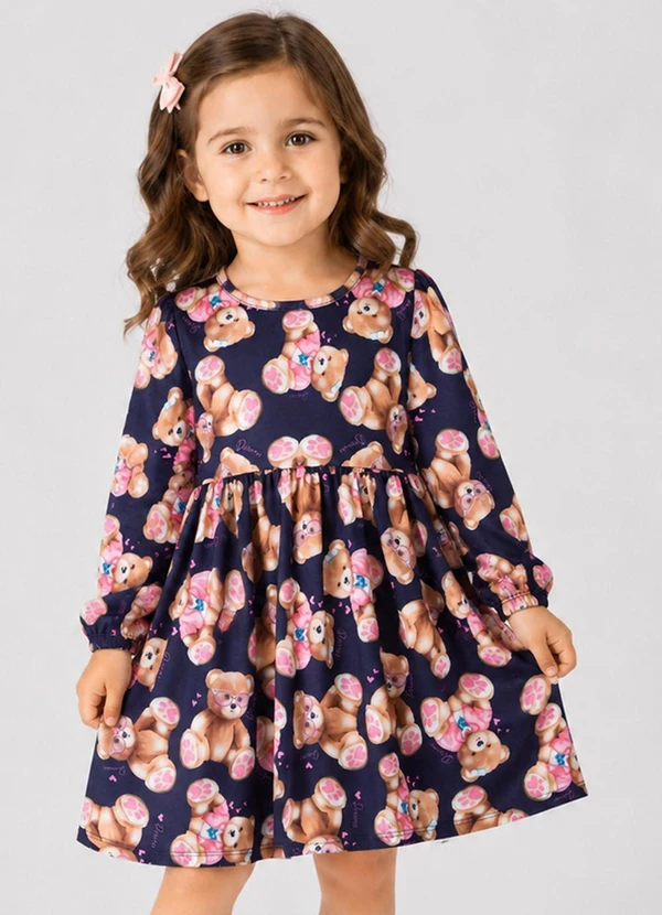 Select - Vestido Infantil Moletinho Flufy Estampado Azul