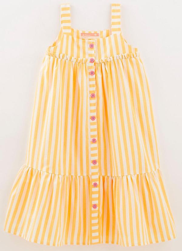 Fábula - Vestido Lg Botoes Listrado Amarelo Caju 1