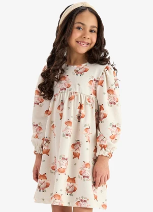 Rovi Kids - Vestido Manga Longa em Malha Soft Touch Bege - ROVI KIDS