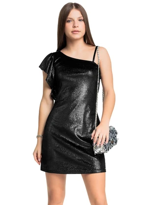 Gloss - Vestido Brilhante Malha Veludo Preto - GLOSS