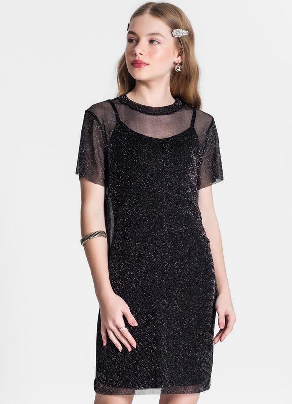 Minty - Vestido com Sobreposição Juvenil Preto 4