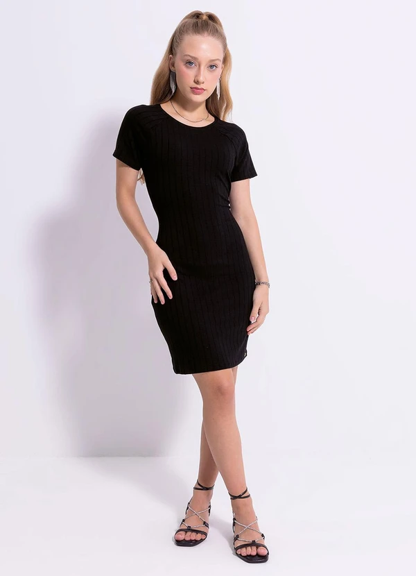 Cativa Teen - Vestido Curto em Canelado Preto