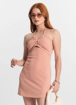 Minty - Vestido de Alça Juvenil em Lurex Rosa - MINTY