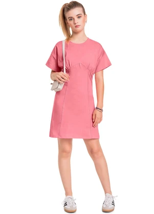 Gloss - Vestido em Meia Malha e Cotton Juvenil Rosa - GLOSS