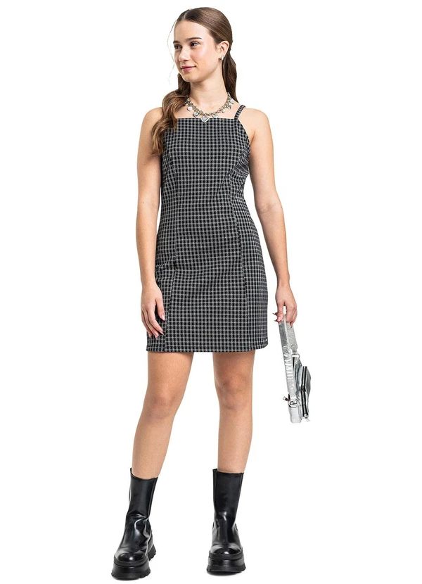 Gloss - Vestido Juvenil Alça Malha Pontilhada Preto