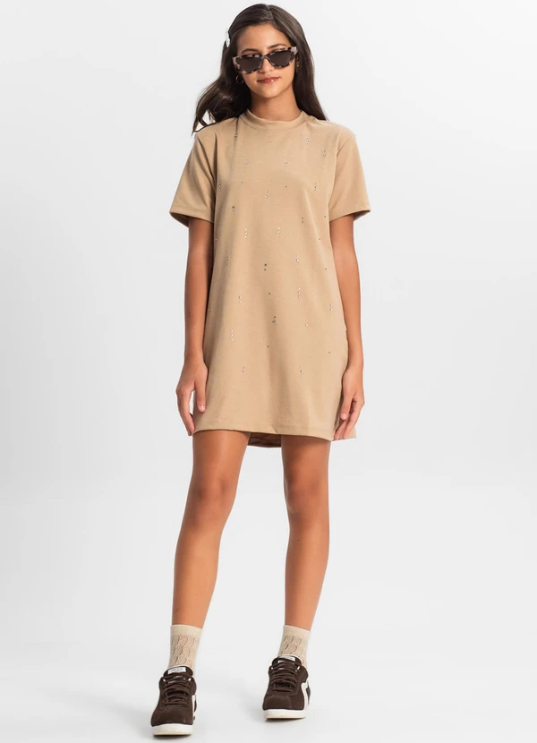 Minty - Vestido Juvenil com Strass Marrom 3