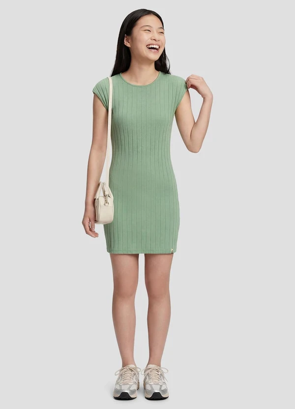 Based. - Vestido Juvenil Cotton Canelado Verde