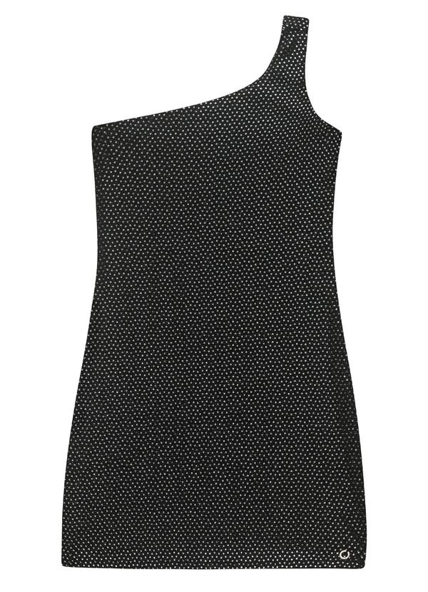 Minty - Vestido Juvenil de um Ombro em Lantejoula Preto