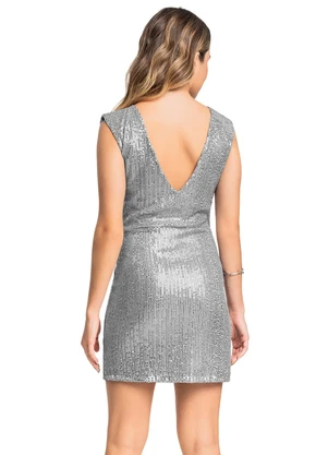 Gloss - Vestido Juvenil em Paetê Brilhante  Cinza - GLOSS