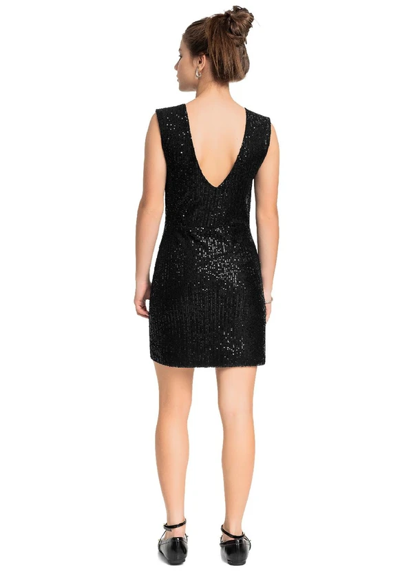 Gloss - Vestido Juvenil em Paetê Brilhante Preto 4