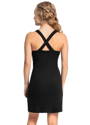 Gloss - Vestido Juvenil em Ribana Canelada Preto - GLOSS