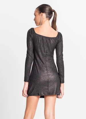 Minty - Vestido Juvenil em Ribana Canelada Lurex Preto - MINTY