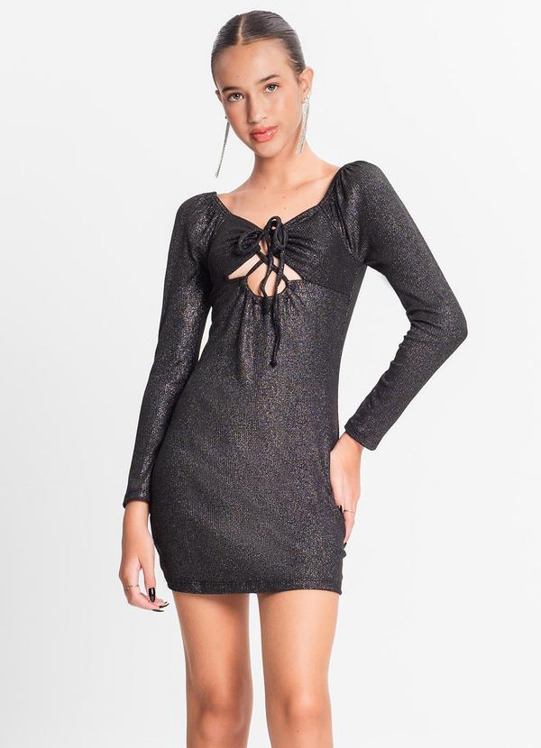 Minty - Vestido Juvenil em Ribana Canelada Lurex Preto