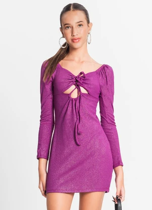 Minty - Vestido Juvenil em Ribana Canelada Lurex Roxo - MINTY