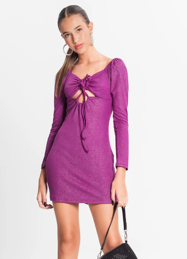 Minty - Vestido Juvenil em Ribana Canelada Lurex Roxo