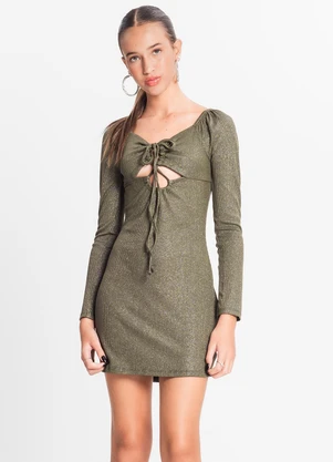 Minty - Vestido Juvenil em Ribana Canelada Lurex Verde - MINTY