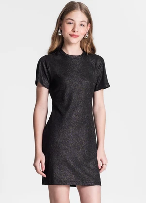 Minty - Vestido Juvenil em Ribana Canelada Preto - MINTY