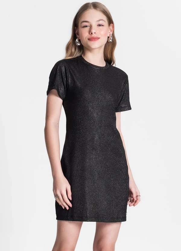 Minty - Vestido Juvenil em Ribana Canelada Preto 4