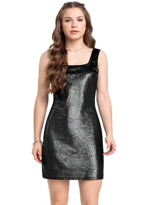 Vestido Juvenil em Veludo com Brilho Gloss Preto - GLOSS