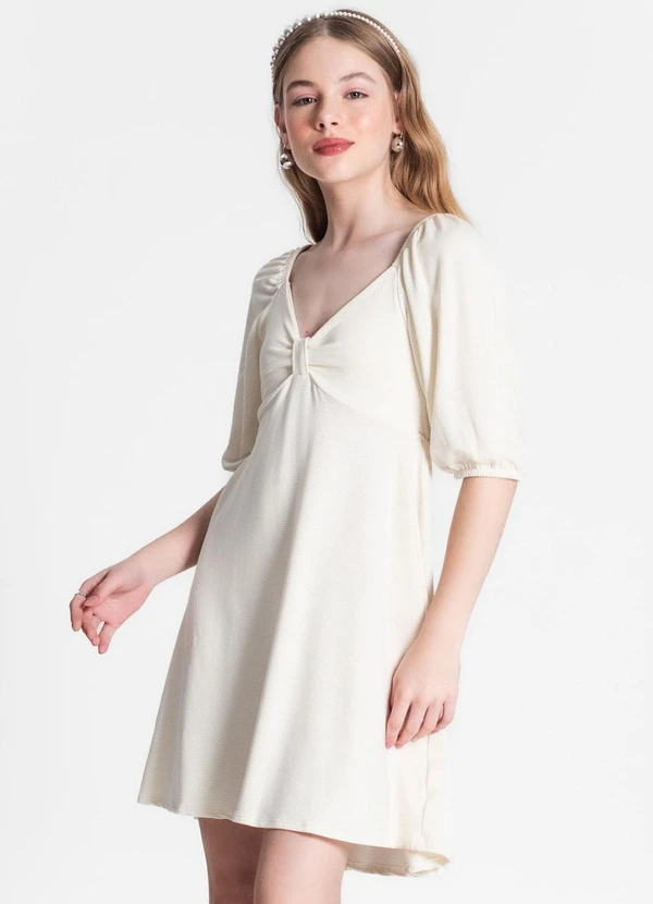 Minty - Vestido Juvenil Feminino em Lurex Bege