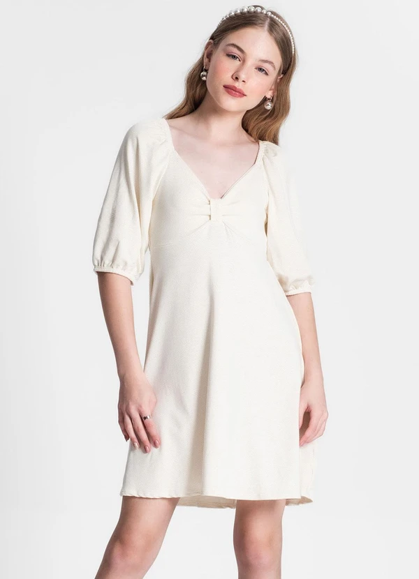 Minty - Vestido Juvenil Feminino em Lurex Bege 4