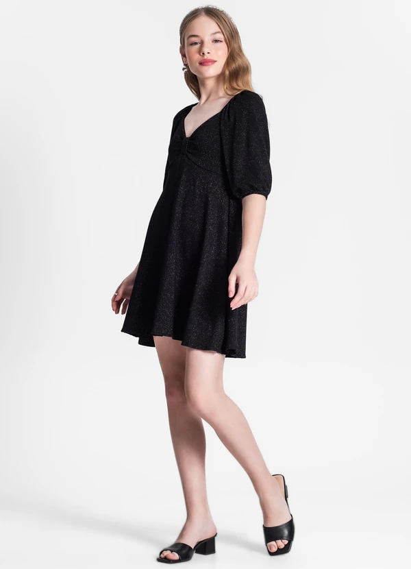 Minty - Vestido Juvenil Feminino em Lurex Preto 3